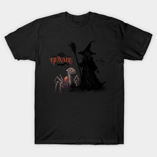 Scary witch with spider dinasour T-Shirt